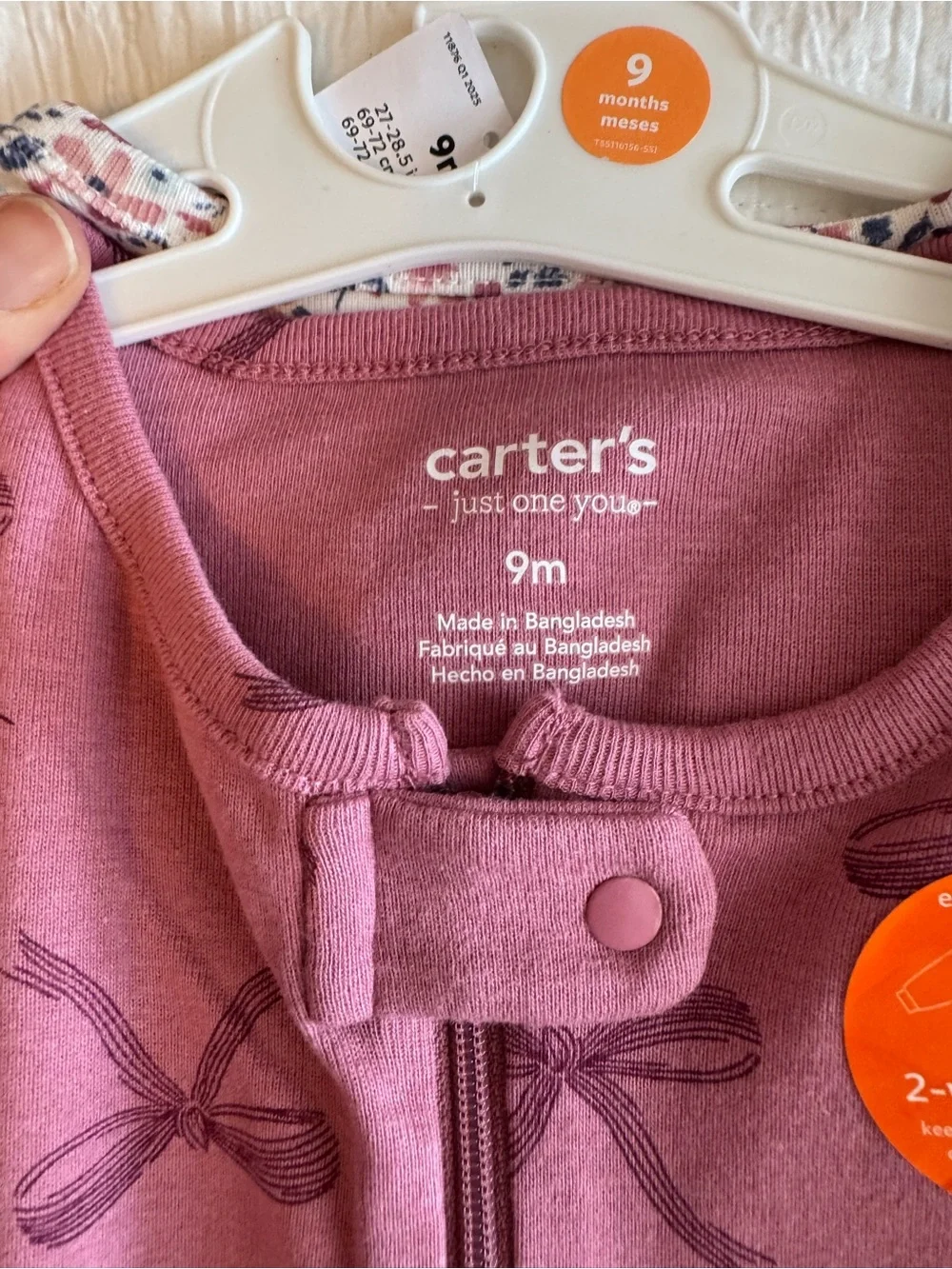 Carter's Mauve Bow-Print Footed One-Piece